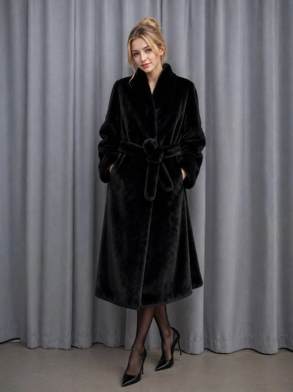 шуба искусственная,эко шуба искусственная под норку с поясом eliseeva dress 302413512,шуба искусственная женская,женская шуба,эко шуба