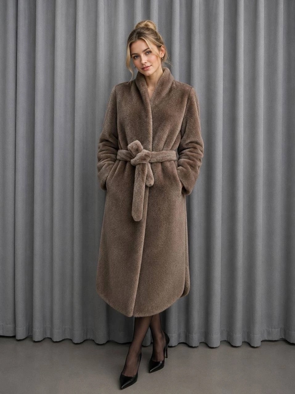 шуба искусственная,эко шуба искусственная под норку с поясом eliseeva dress 302413512,шуба искусственная женская,женская шуба,эко шуба