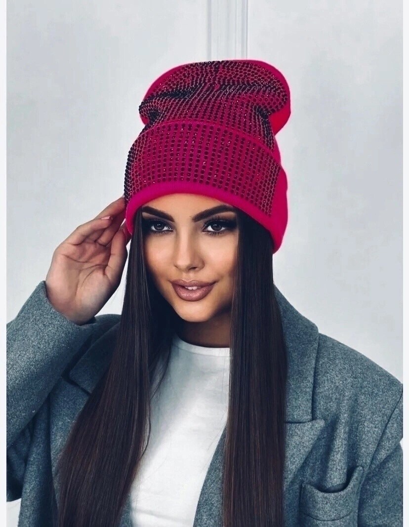 шапка бини двухслойная осень-зима со стразами fashion lux,шапка бини со стразами двухслойная демисезонная весна adelelove,шапка бини со стразами,женская стильная шапка бини со стразами,шапка женская б