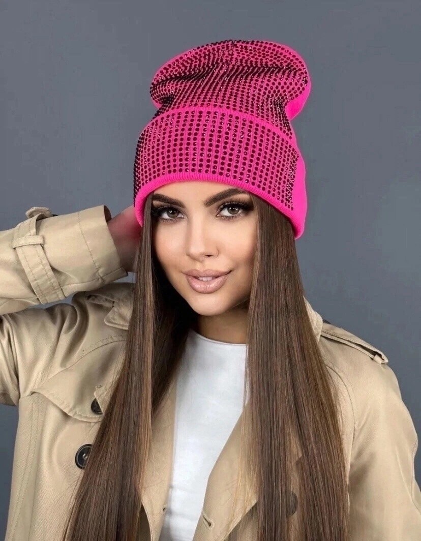 шапка бини двухслойная осень-зима со стразами fashion lux,шапка бини со стразами двухслойная демисезонная весна adelelove,шапка бини со стразами,женская стильная шапка бини со стразами,шапка женская б
