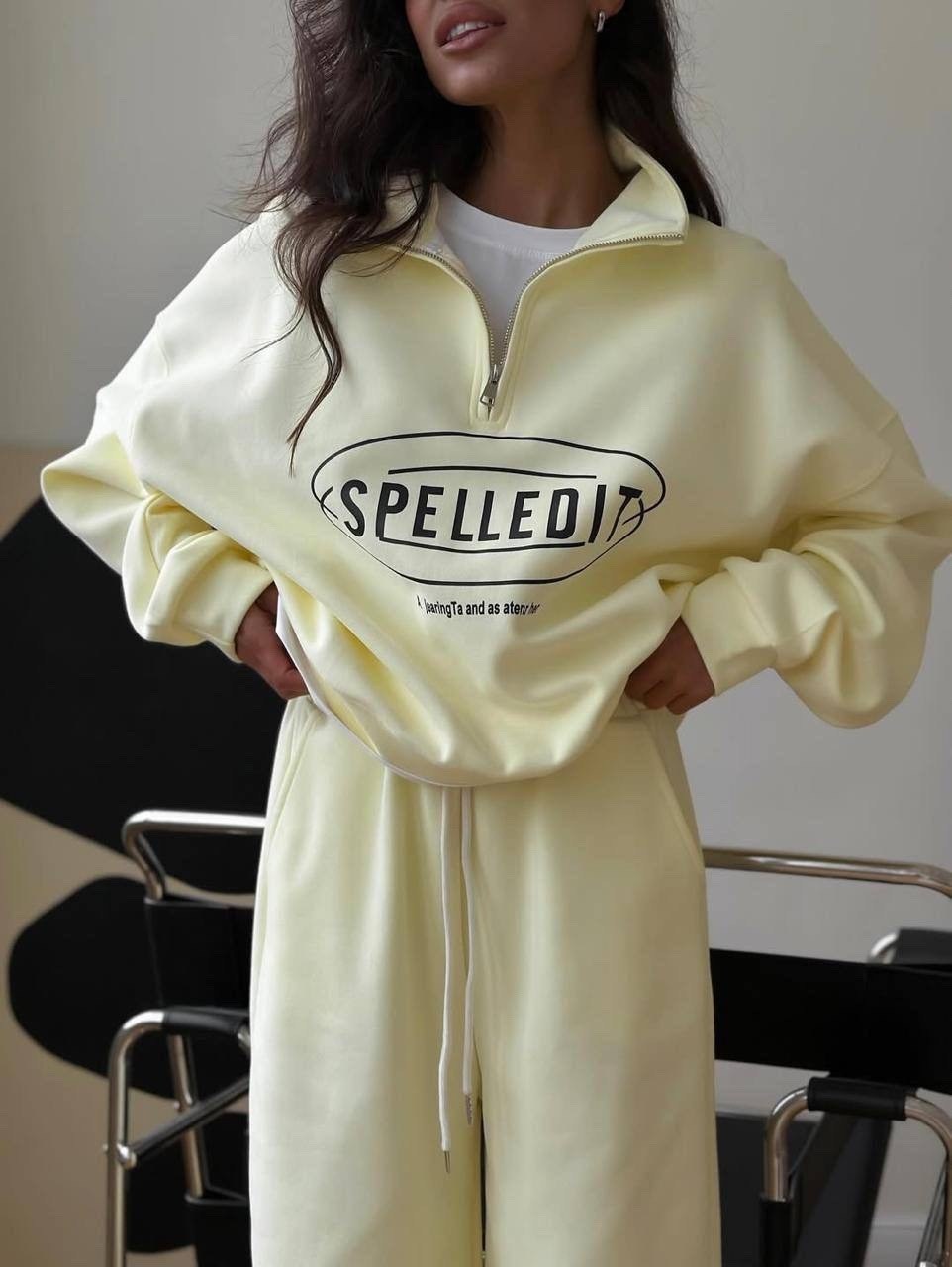 женские костюмы,спортивные костюм,спортивный костюм двойка sporty&rich w suits цвет желтый лимонный,спортивный костюм двойка sporty&rich w suits,костюм спортивный на молнии палаццо с кулиской 05mrk цв