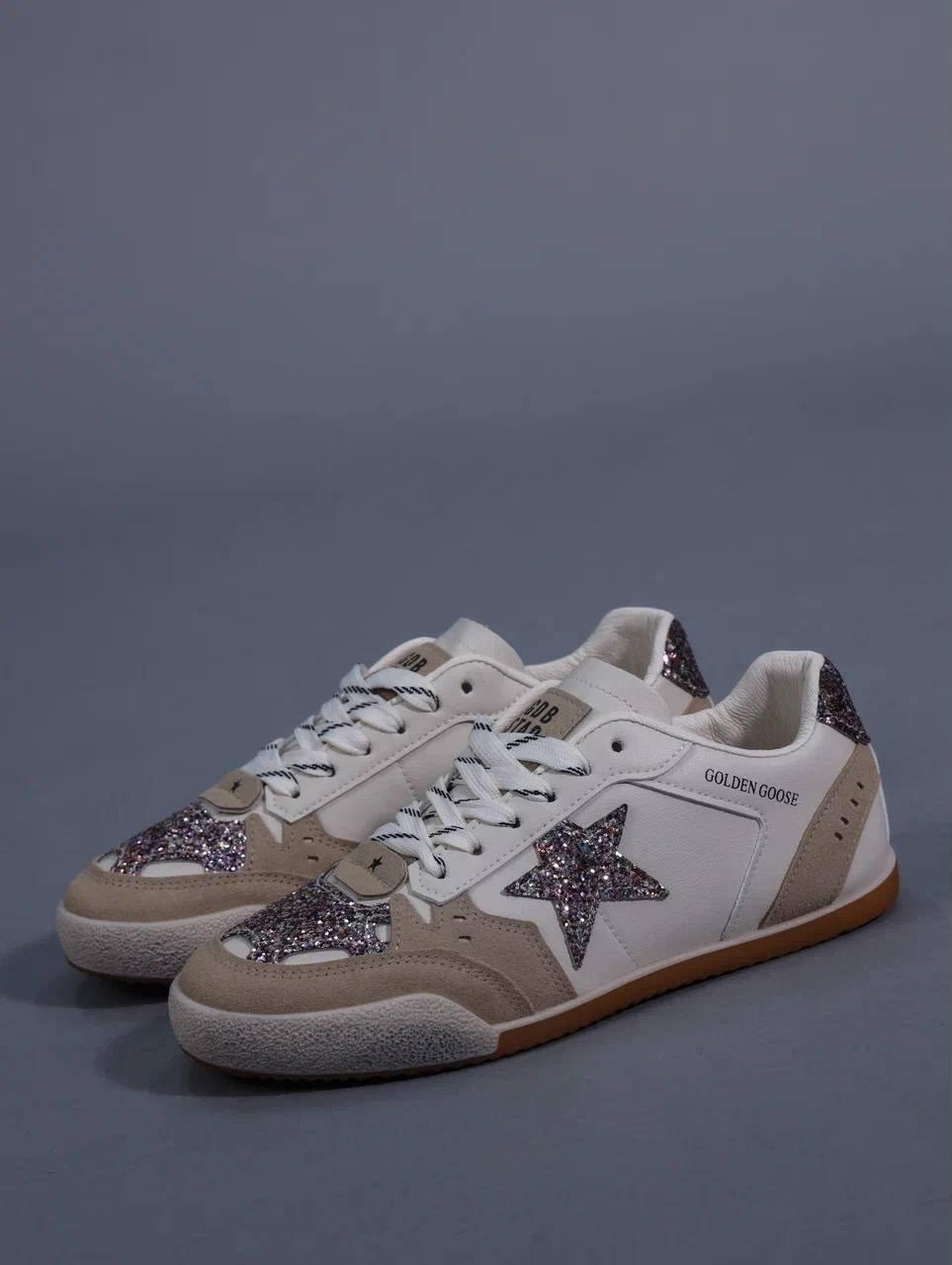 кеды женские golden goose,golden goose кроссовки,кеды golden goose,кроссовки golden goose wmns ball star white beige silver glitter,golden goose ball star