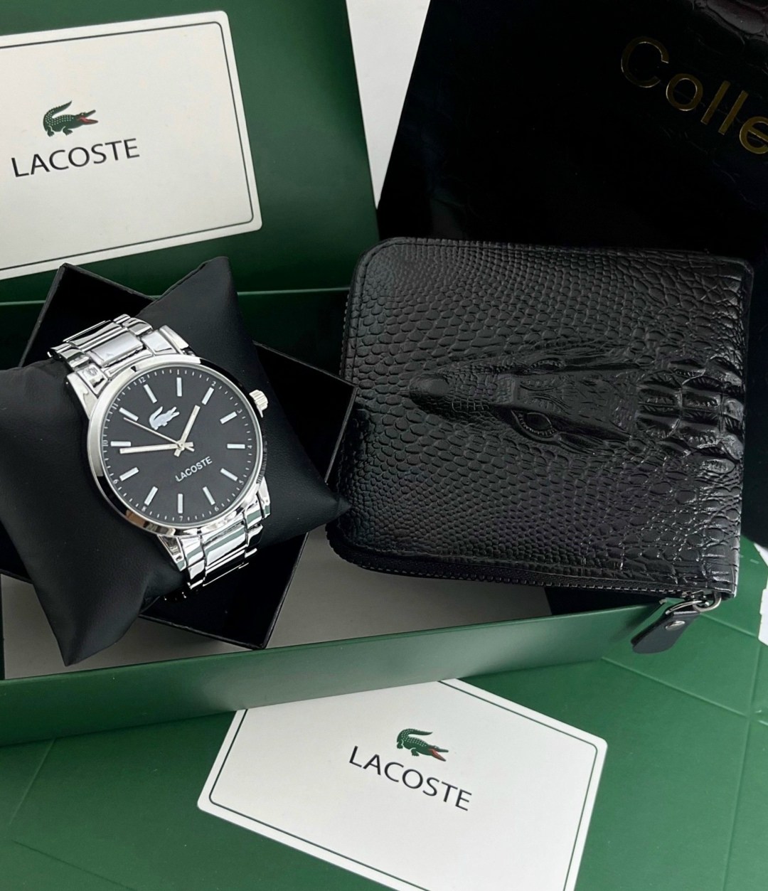 подарочный набор часы,набор часы,подарочный набор lacoste,часы для мужчин,часы и портмоне