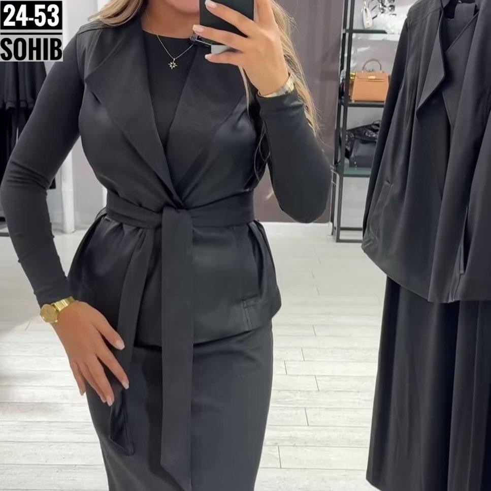 костюм (жилет+юбка) lady taiga черный,женские жилеты,женский костюм,жилет удлиненный,костюм жилетка с юбкой
