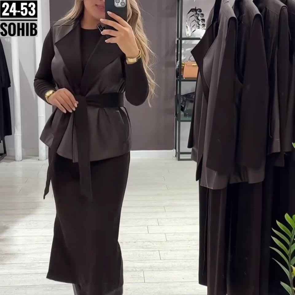костюм (жилет+юбка) lady taiga черный,женские жилеты,женский костюм,жилет удлиненный,костюм жилетка с юбкой