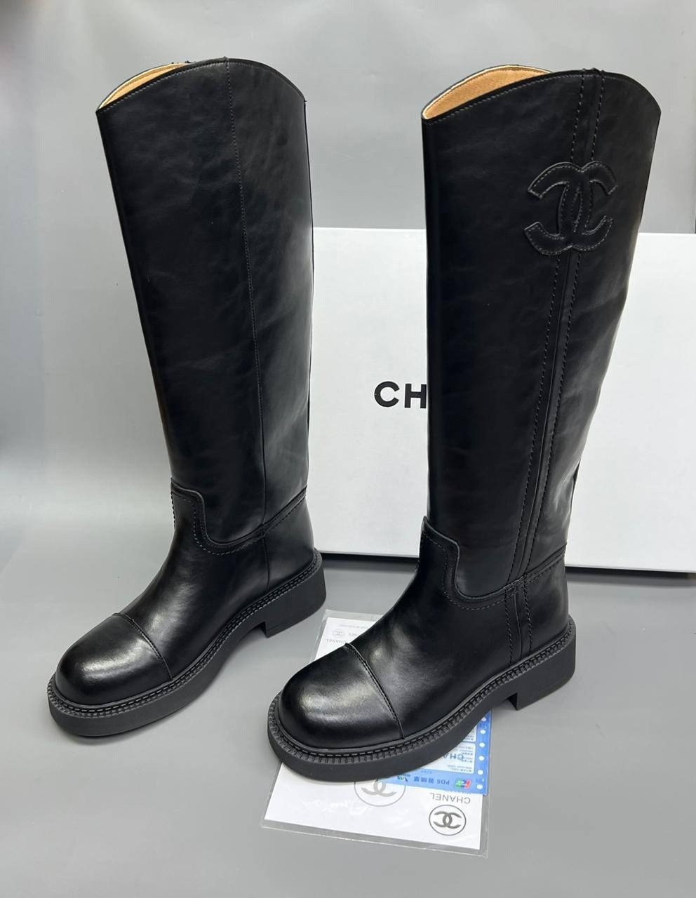 сапоги chanel,женские кожаные сапоги chanel premium black,сапоги шанель,сапоги,сапоги женские chanel