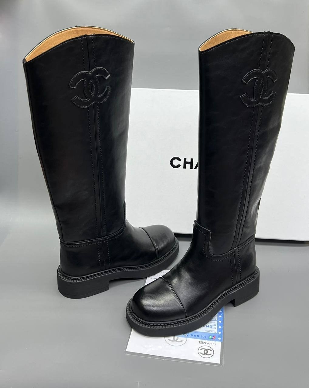 сапоги chanel,женские кожаные сапоги chanel premium black,сапоги шанель,сапоги,сапоги женские chanel