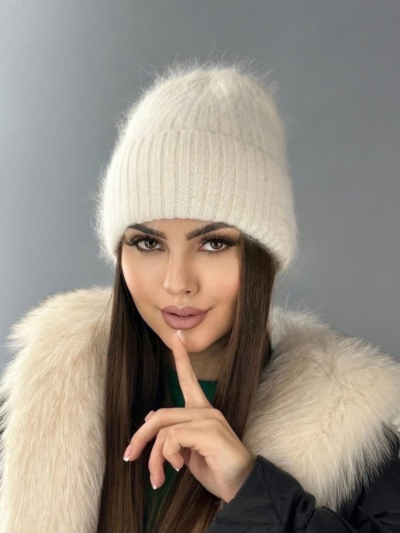 зимняя пушистая шапка бини из ангоры от бренда lili,шапка женская пушистая вязаная зимняя из ангоры,женская пушистая зимняя шапка бини из ангоры,шапка ангора пушистая женская,женская шапка ангора