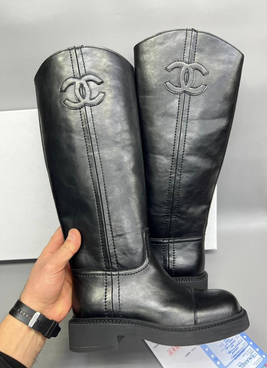 сапоги chanel,женские кожаные сапоги chanel premium black,сапоги шанель,сапоги,сапоги женские chanel