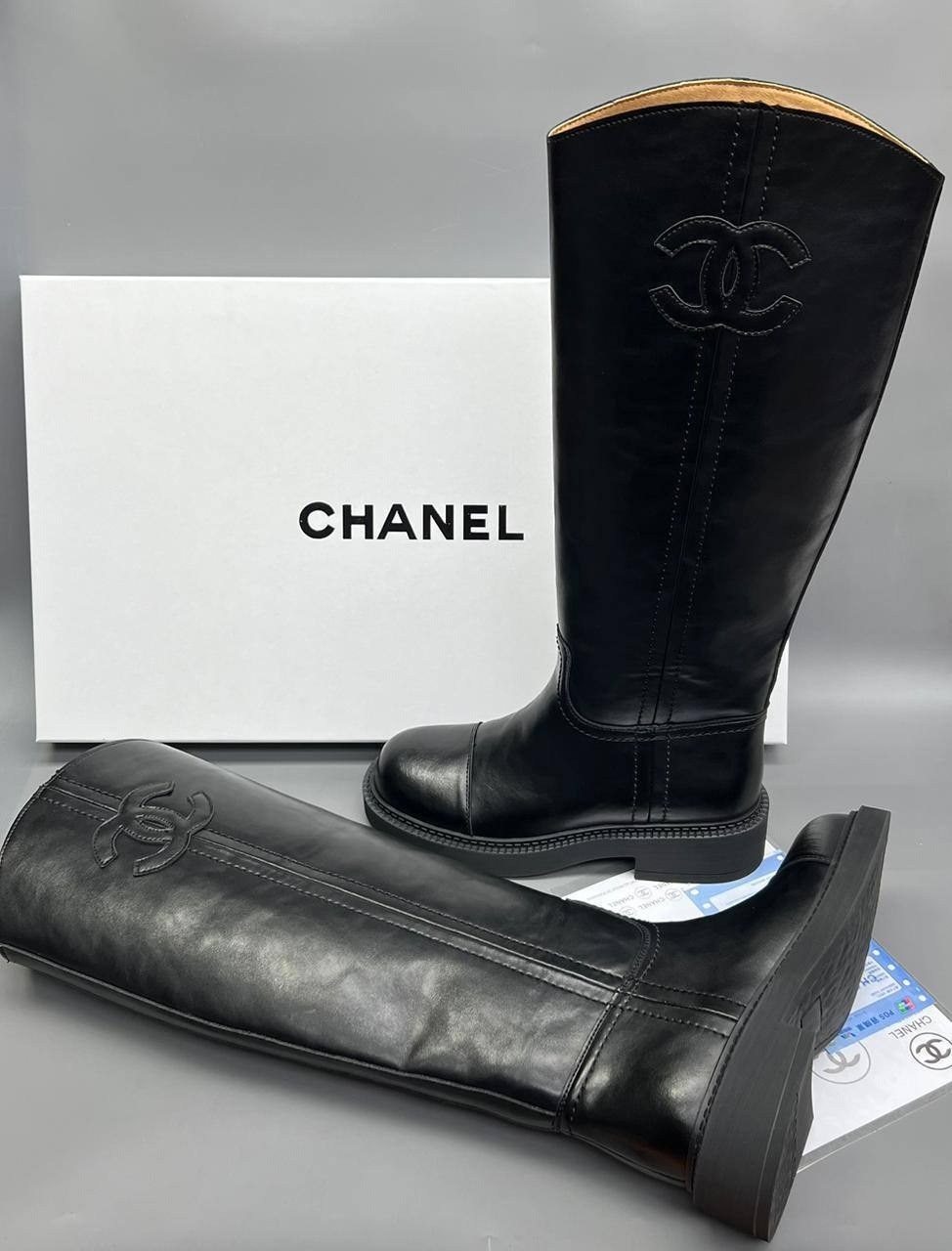 сапоги chanel,женские кожаные сапоги chanel premium black,сапоги шанель,сапоги,сапоги женские chanel
