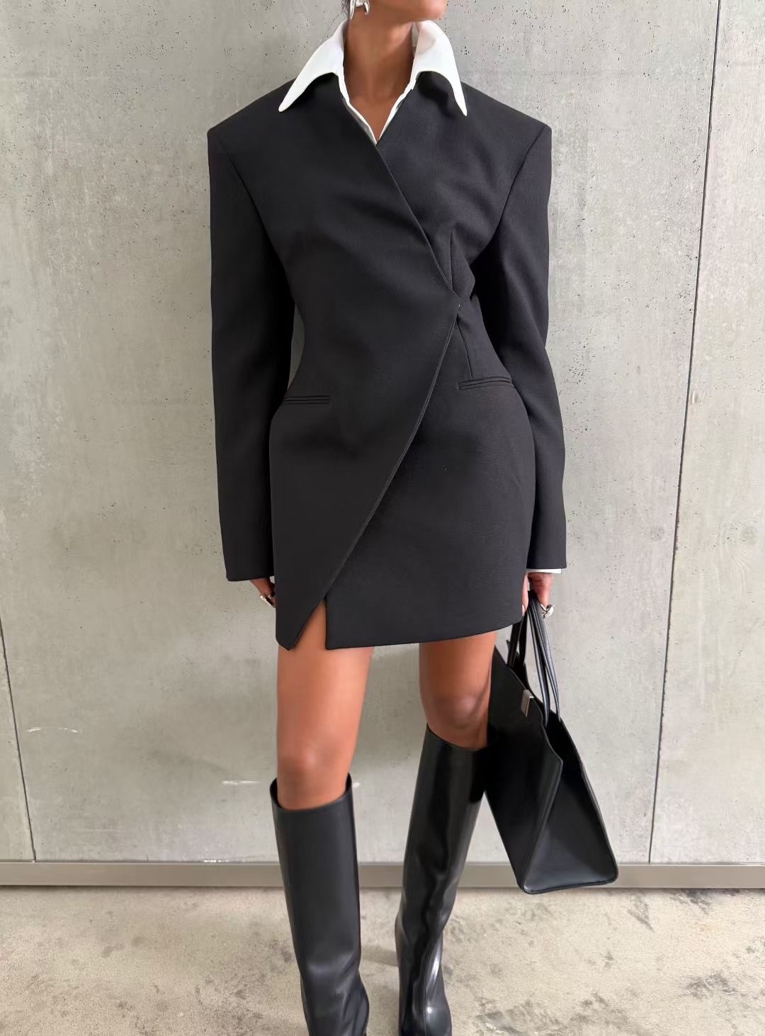 alexander wang asymmetric blazer wool-twill mini dress,платье пиджак,женский асимметричный блейзер twotwinstyle,черное платье пиджак