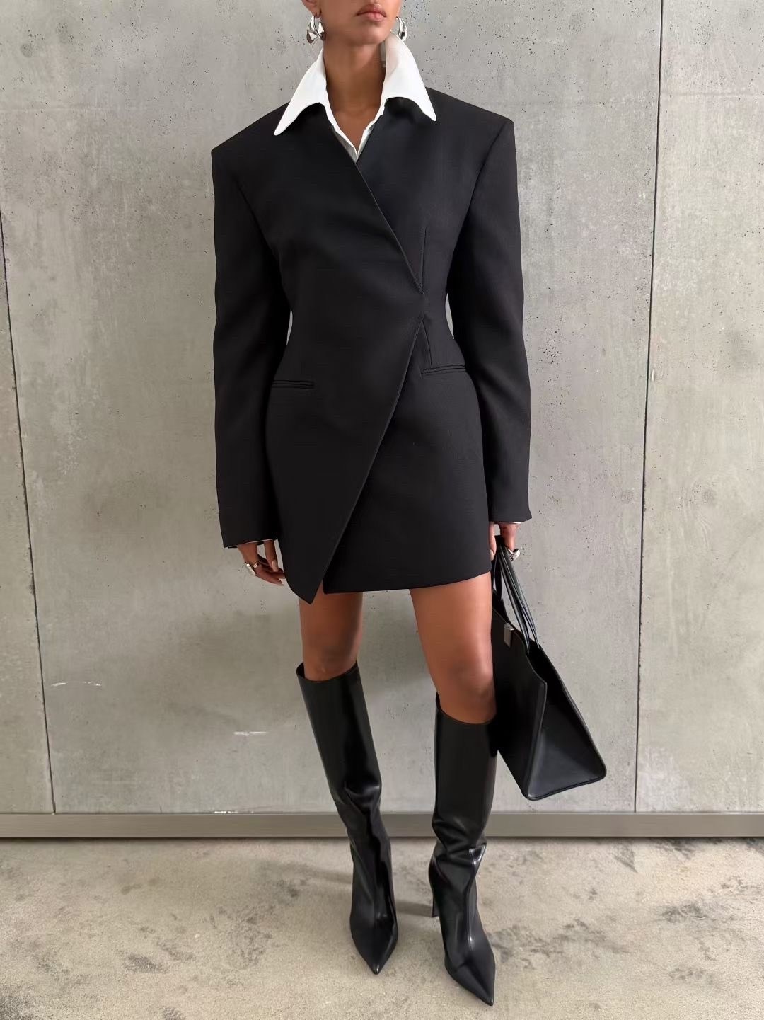 alexander wang asymmetric blazer wool-twill mini dress,платье пиджак,женский асимметричный блейзер twotwinstyle,черное платье пиджак