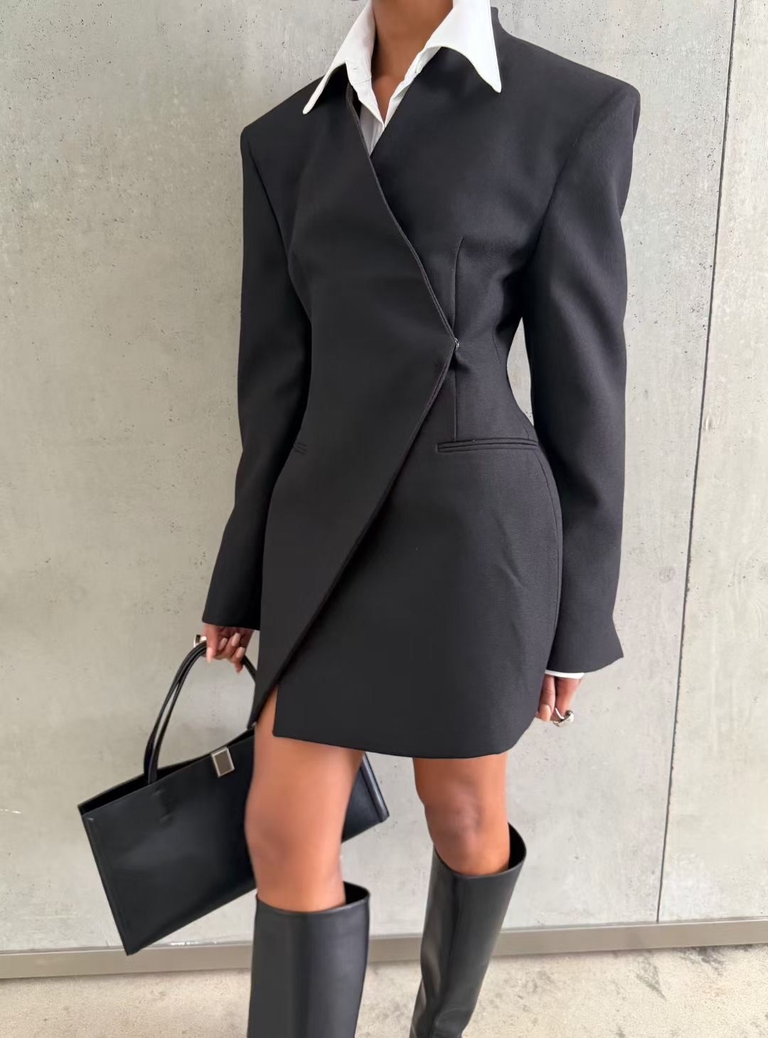 alexander wang asymmetric blazer wool-twill mini dress,платье пиджак,женский асимметричный блейзер twotwinstyle,черное платье пиджак