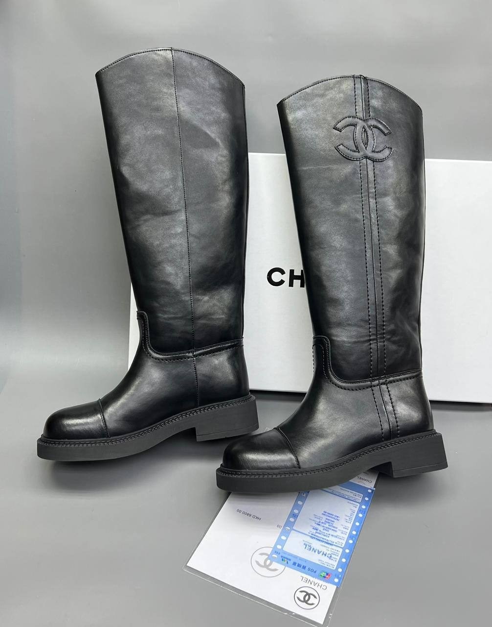 сапоги chanel,женские кожаные сапоги chanel premium black,сапоги шанель,сапоги,сапоги женские chanel