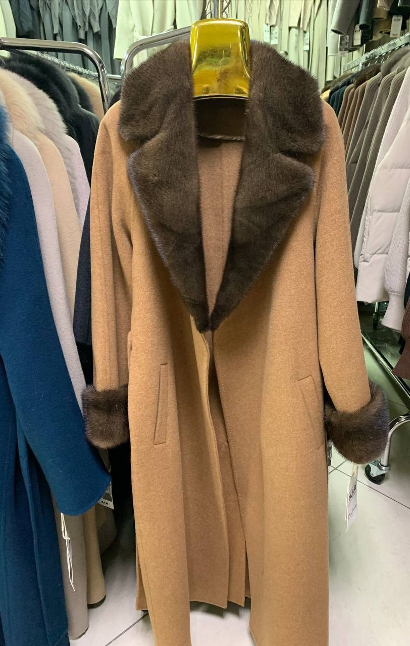 женское пальто с отделкой из меха max mara,зимнее кашемировое роскошное брендовое пальто с песцом,длинное пальто из двустороннего кашемира и шерсти,пальто с мехом,пальто зимнее