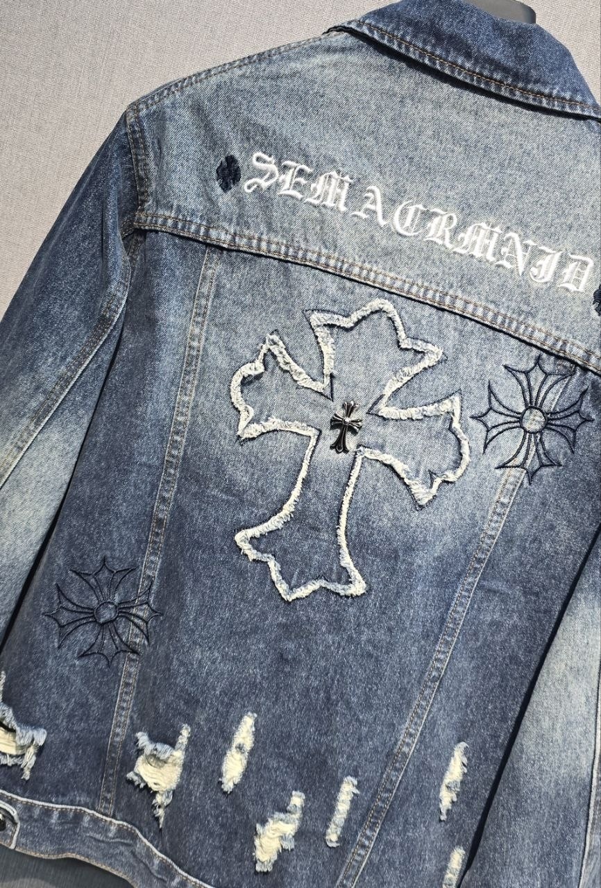 джинсовая куртка chrome hearts,мужская джинсовая куртка,джинсовая куртка,джинсовая куртка с черными крестами,женские джинсовые куртки