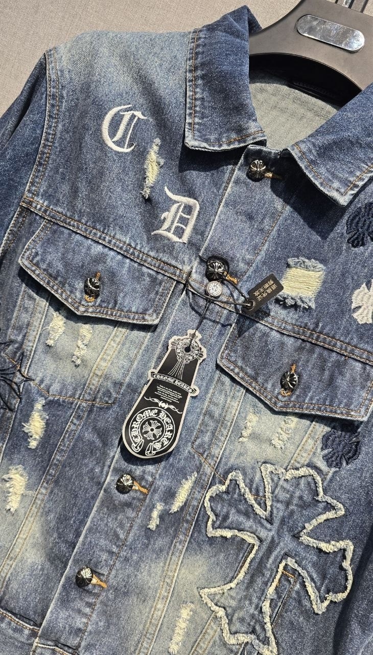 джинсовая куртка chrome hearts,мужская джинсовая куртка,джинсовая куртка,джинсовая куртка с черными крестами,женские джинсовые куртки