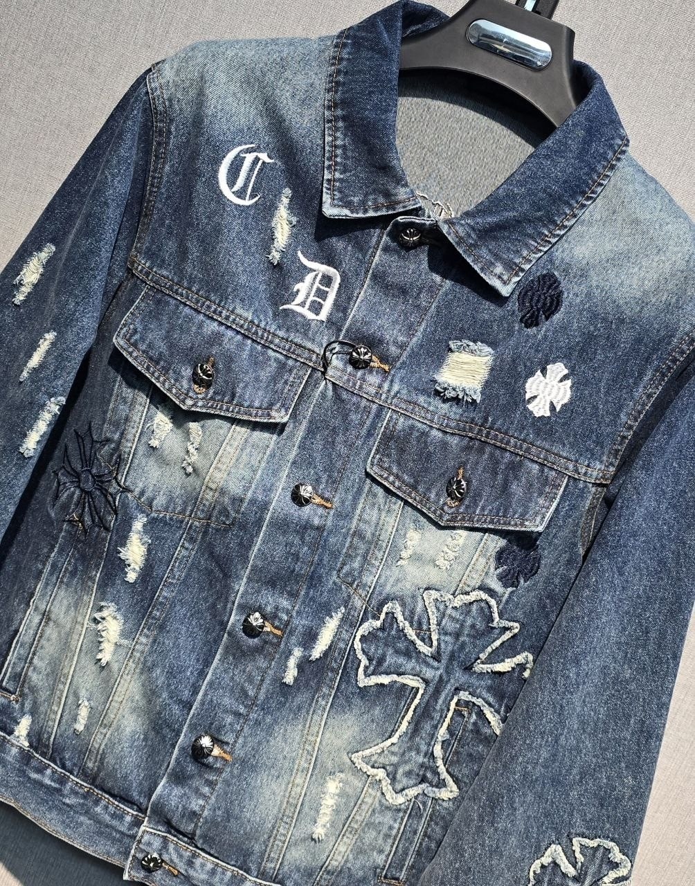 джинсовая куртка chrome hearts,мужская джинсовая куртка,джинсовая куртка,джинсовая куртка с черными крестами,женские джинсовые куртки