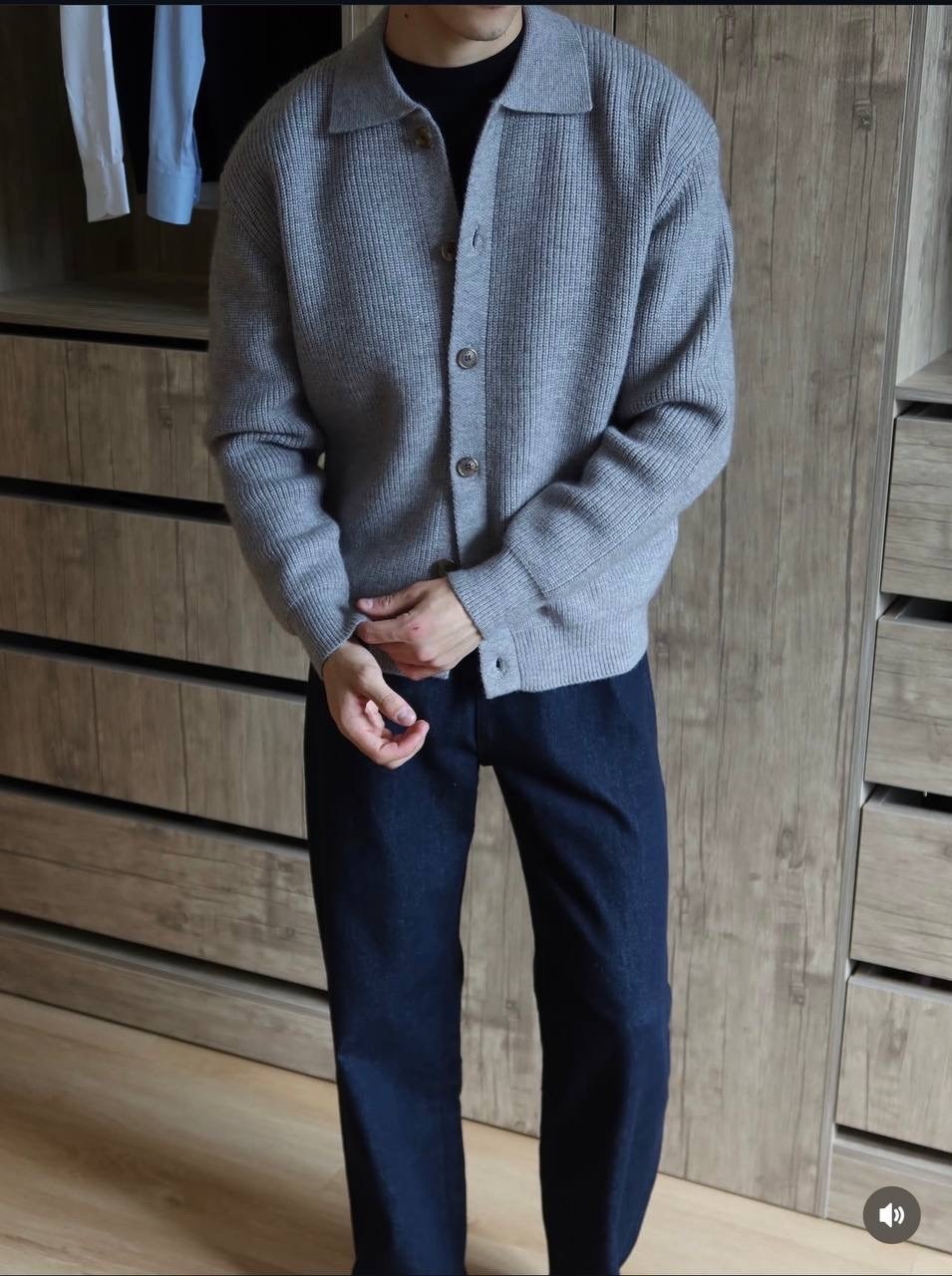 мужской вязаный кардиган,мужской кардиган,кардиган повседневный,кардиган с воротником,серый кардиган
