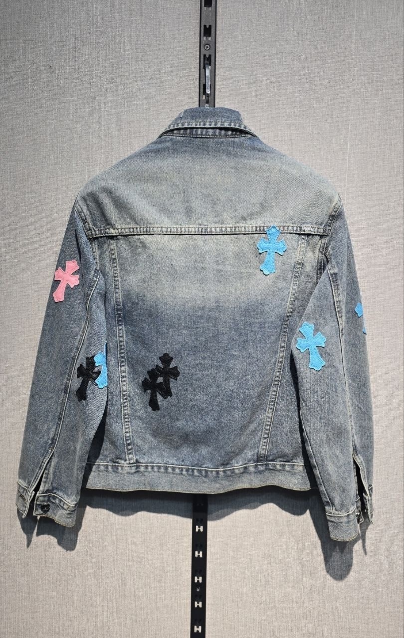 джинсовая куртка chrome hearts,джинсовая куртка,свободная джинсовая куртка с вышивкой,мужская джинсовая куртка,джинсовая куртка с черными крестами