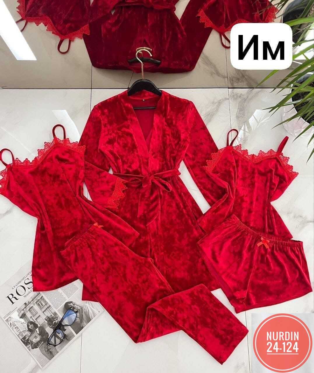комплект пижам 5 в 1,комплект пижамный тройка велюр,женские пижамы из бархата,пижама велюр,пижама бархат