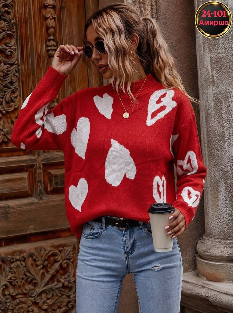 женский свитер,женская кофта,свитер женский серый fashion moll m&a,свитер,свитер с сердечками с кашемира свободного кроя