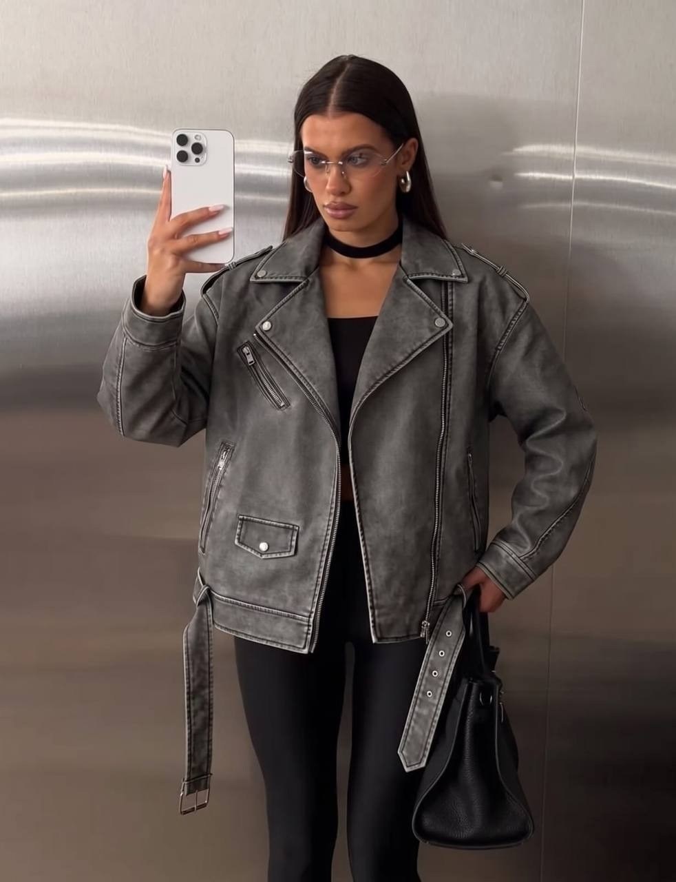 косуха винтажная куртка кожаная oversize серая monyken,косуха куртка,косуха куртка кожаная оверсайз chauzi,косуха,серая косуха