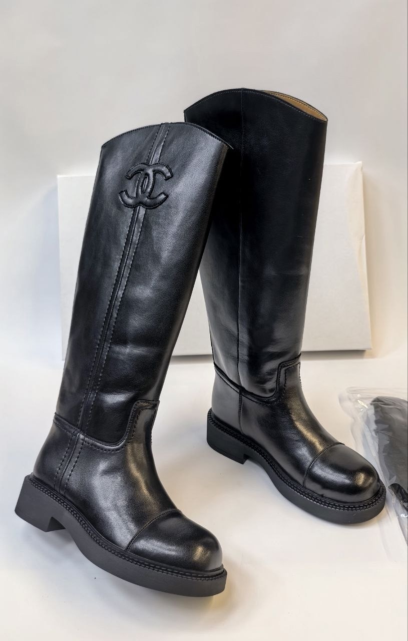 сапоги chanel,сапоги шанель,женские сапоги,сапоги,сапоги chanel кожаные черные