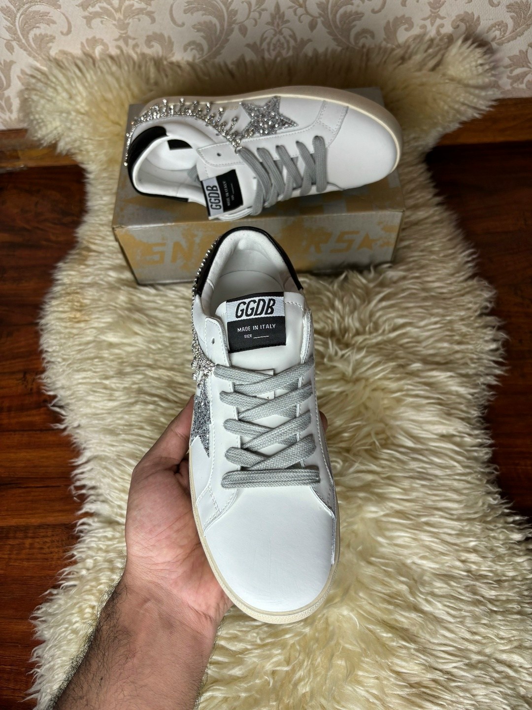 ,кеды golden goose,кроссовки женские golden goose super-star белый / серебряный,golden goose кроссовки,golden goose кеды блестящие