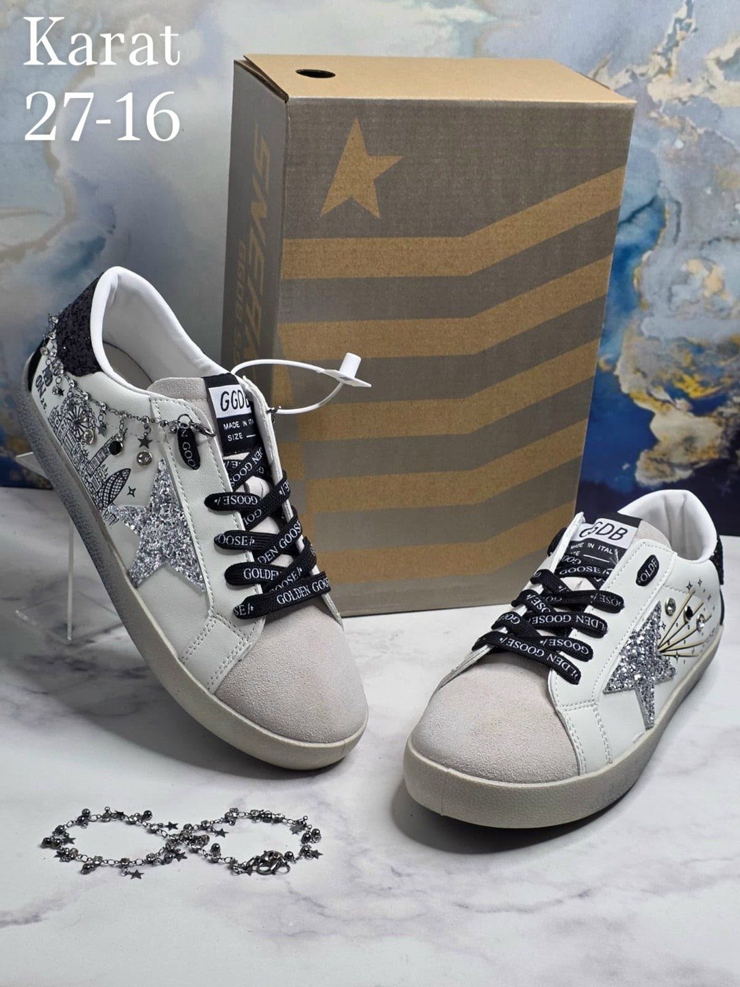 кроссовки женские golden goose super-star белый / серебряный,,golden goose кеды super-star с блестками белый,кроссовки golden goose, женская