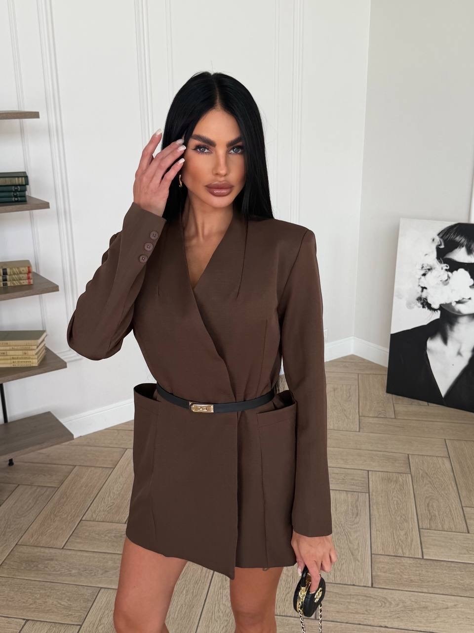 платье-пиджак,женский костюм,carrie belted blazer dress chocolate brown,пиджак оверсайз приталенный с поясом anless wave 266193679,платье пиджак мини