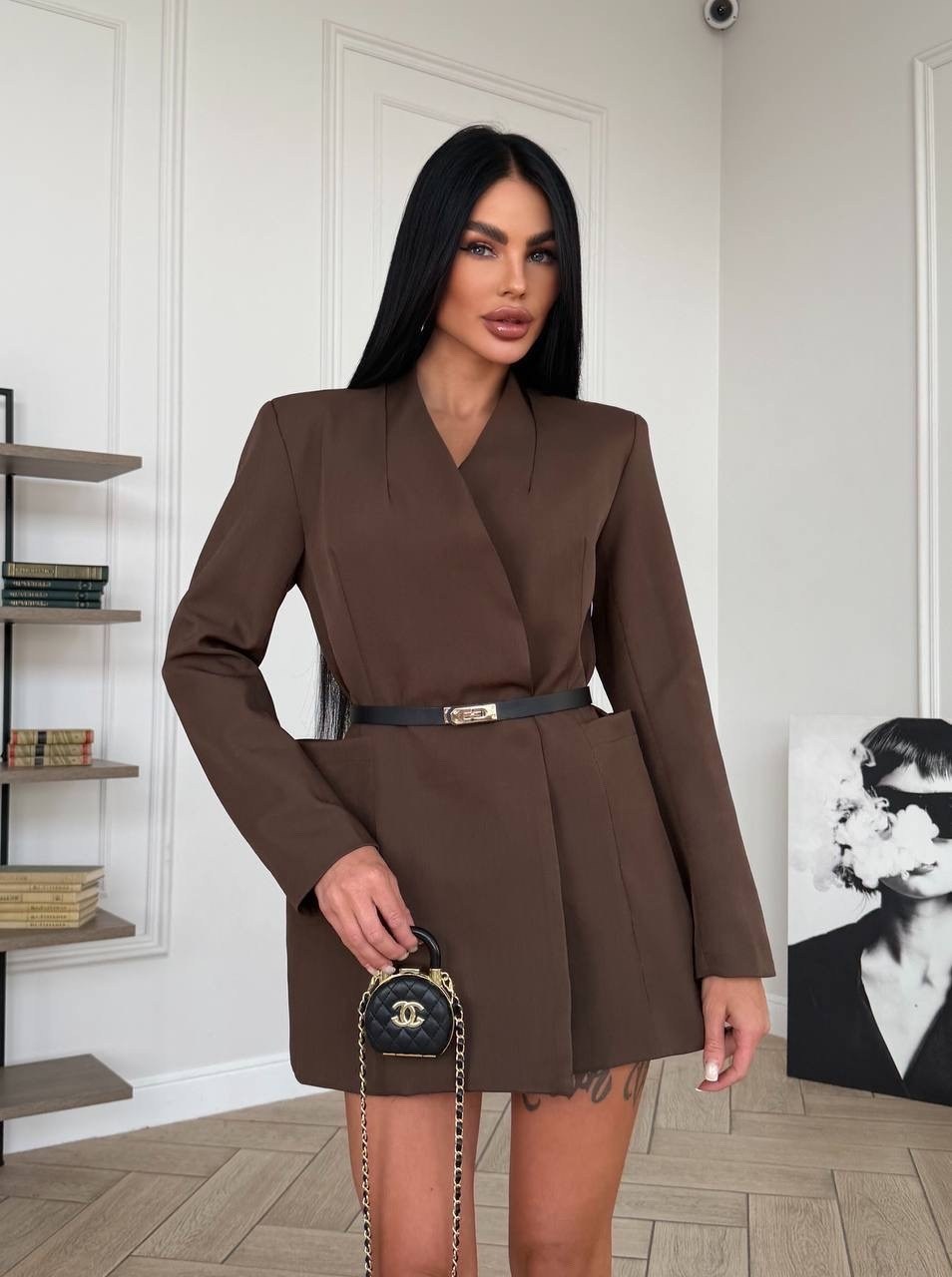 платье-пиджак,женский костюм,carrie belted blazer dress chocolate brown,пиджак оверсайз приталенный с поясом anless wave 266193679,платье пиджак мини