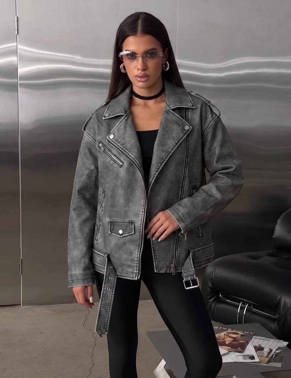 косуха винтажная куртка кожаная oversize серая monyken,косуха куртка,косуха куртка кожаная оверсайз chauzi,косуха,серая косуха