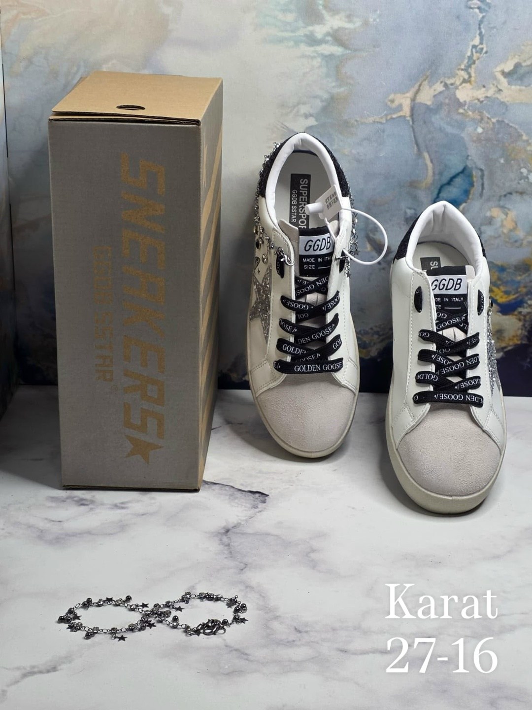 кроссовки женские golden goose super-star белый / серебряный,,golden goose кеды super-star с блестками белый,кроссовки golden goose, женская