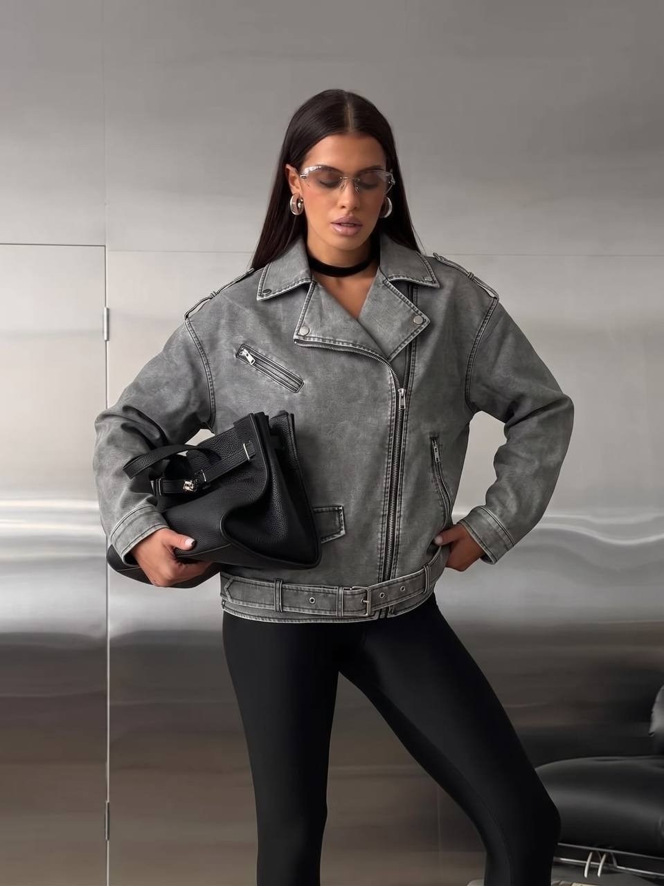 косуха винтажная куртка кожаная oversize серая monyken,косуха куртка,косуха куртка кожаная оверсайз chauzi,косуха,серая косуха
