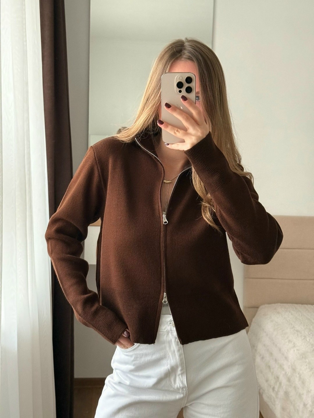 трендовый джемпер на молнии dina style,вязаные кардиганы,кофта женская,коричневый кардиган,свитер вязаный трикотажный с молнией c горлом