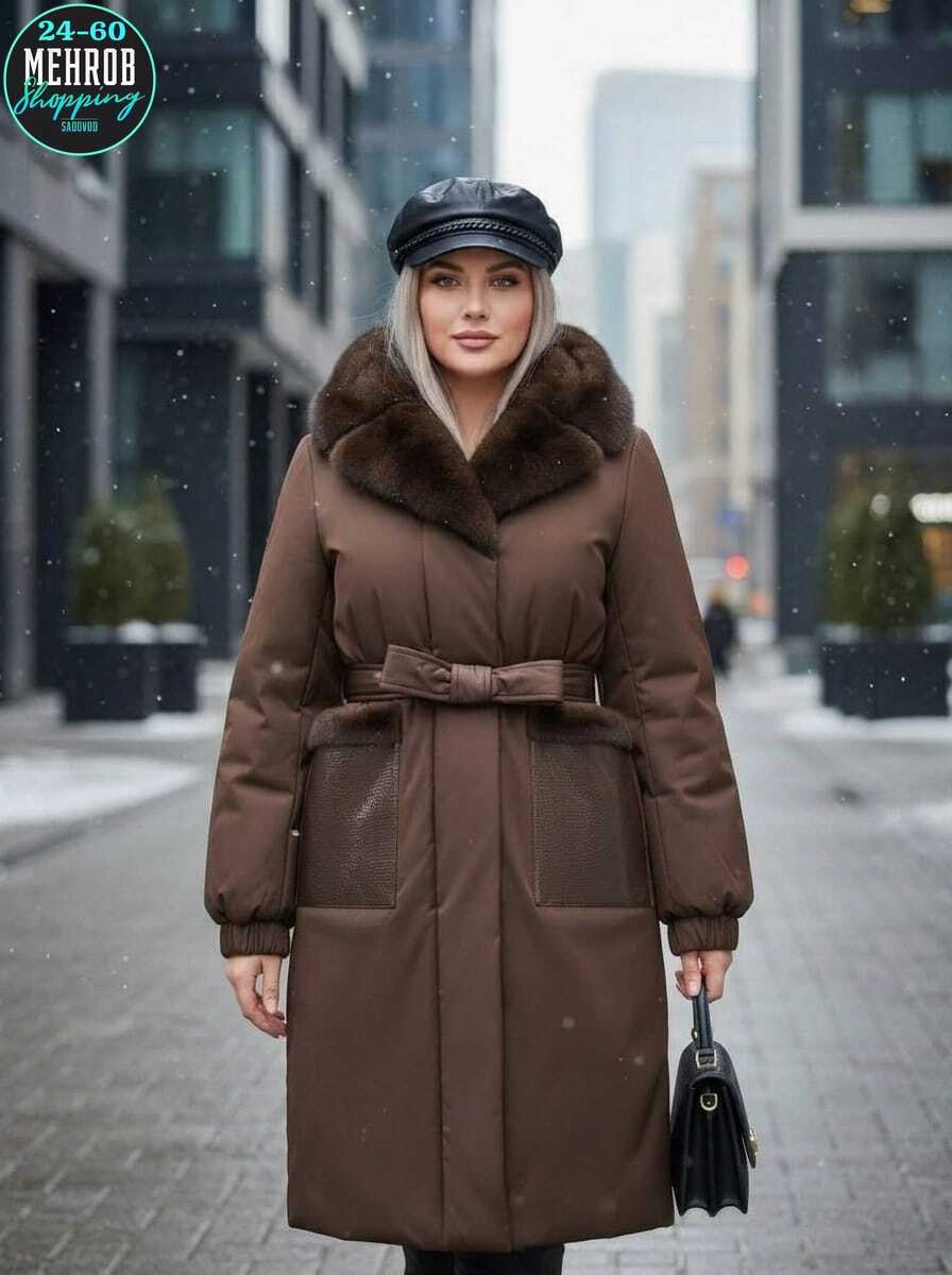 пальто женское зимнее,пальто женские,пальто женское зимнее с норкой натуральной люкс класса,пальто зимнее женское с норкой большого размера коричневого цвета,утепленное женское пальто