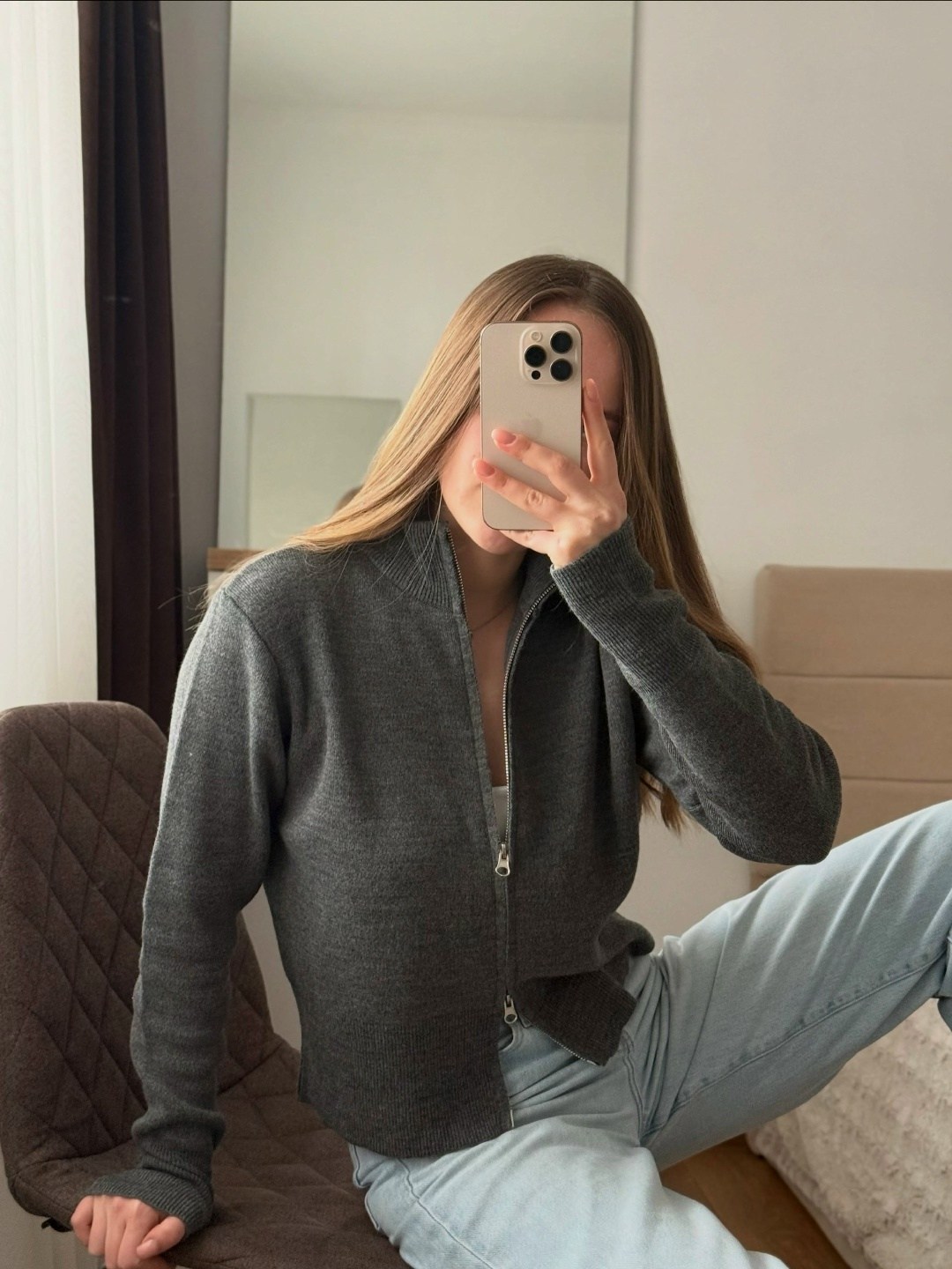 трендовый джемпер на молнии dina style,вязаные кардиганы,кофта женская,коричневый кардиган,свитер вязаный трикотажный с молнией c горлом