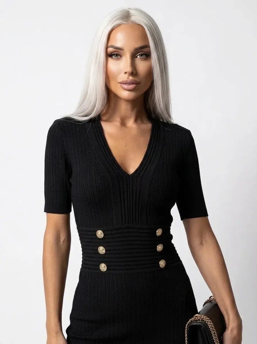 мини-платье из трикотажа balmain черное,платье balmain,бандажное платье balmain,платье бандажное,платье женское balmain