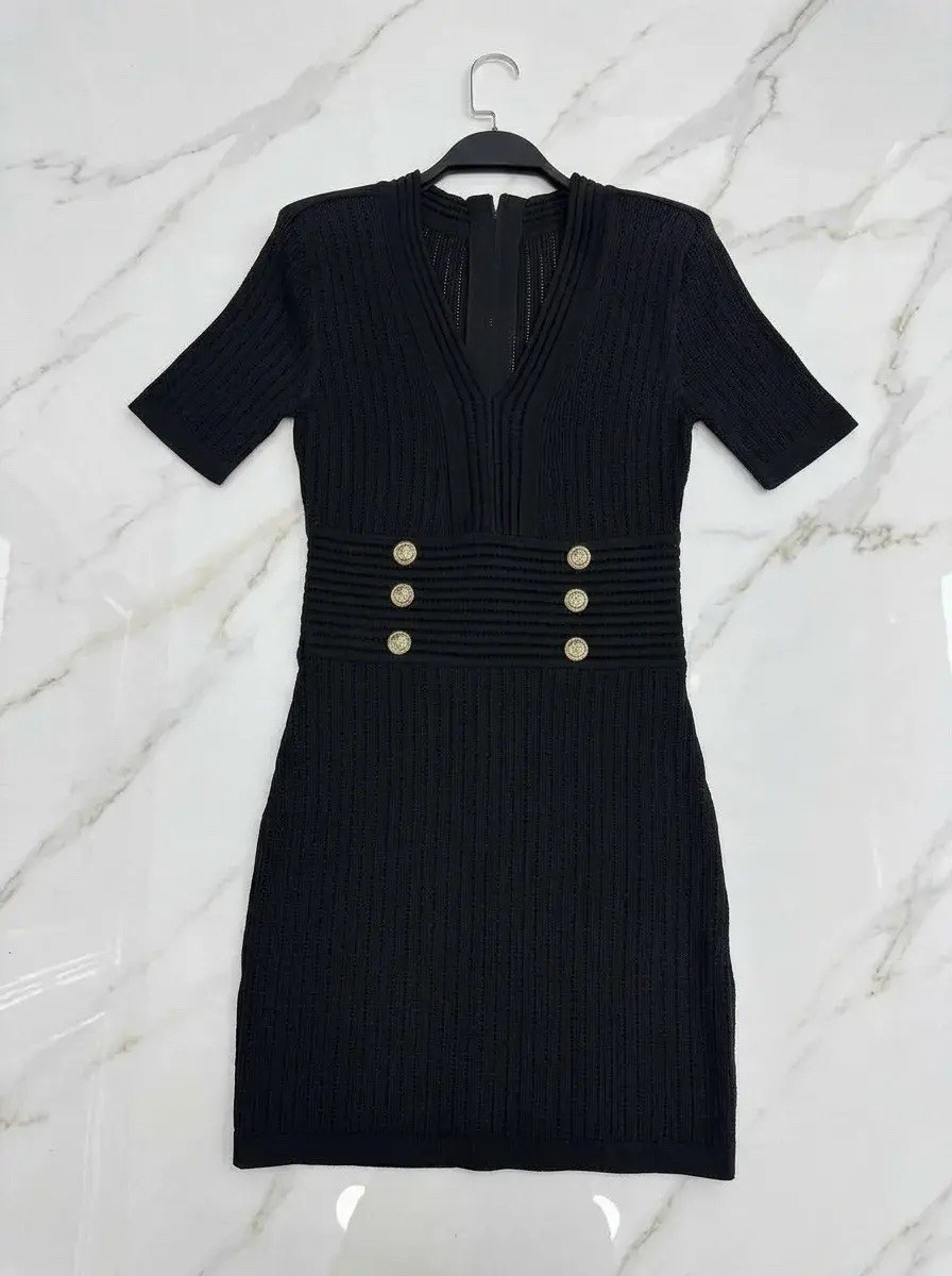 мини-платье из трикотажа balmain черное,платье balmain,бандажное платье balmain,платье бандажное,платье женское balmain