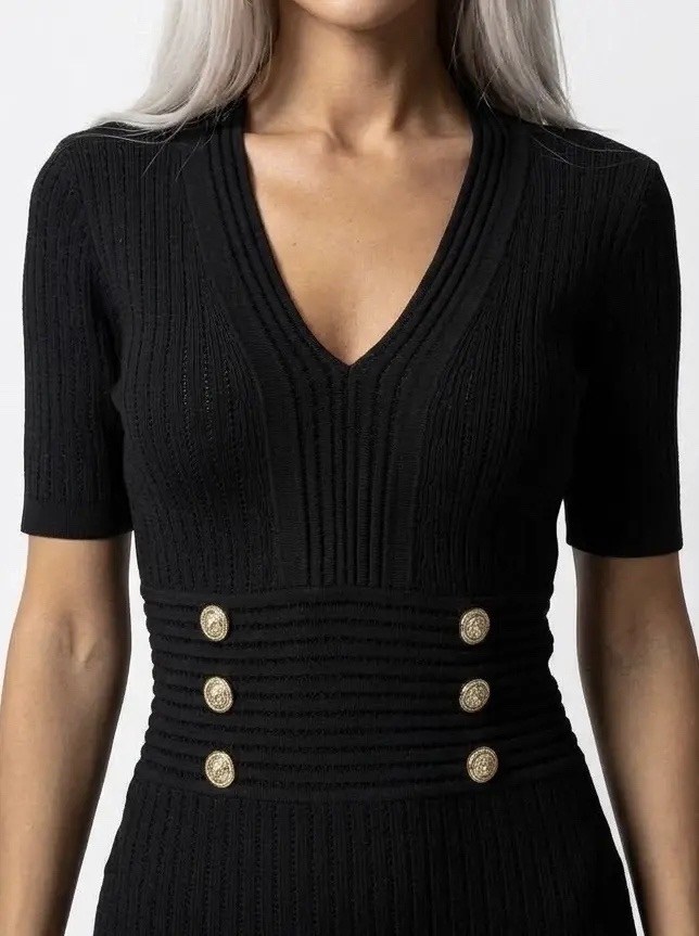 мини-платье из трикотажа balmain черное,платье balmain,бандажное платье balmain,платье бандажное,платье женское balmain