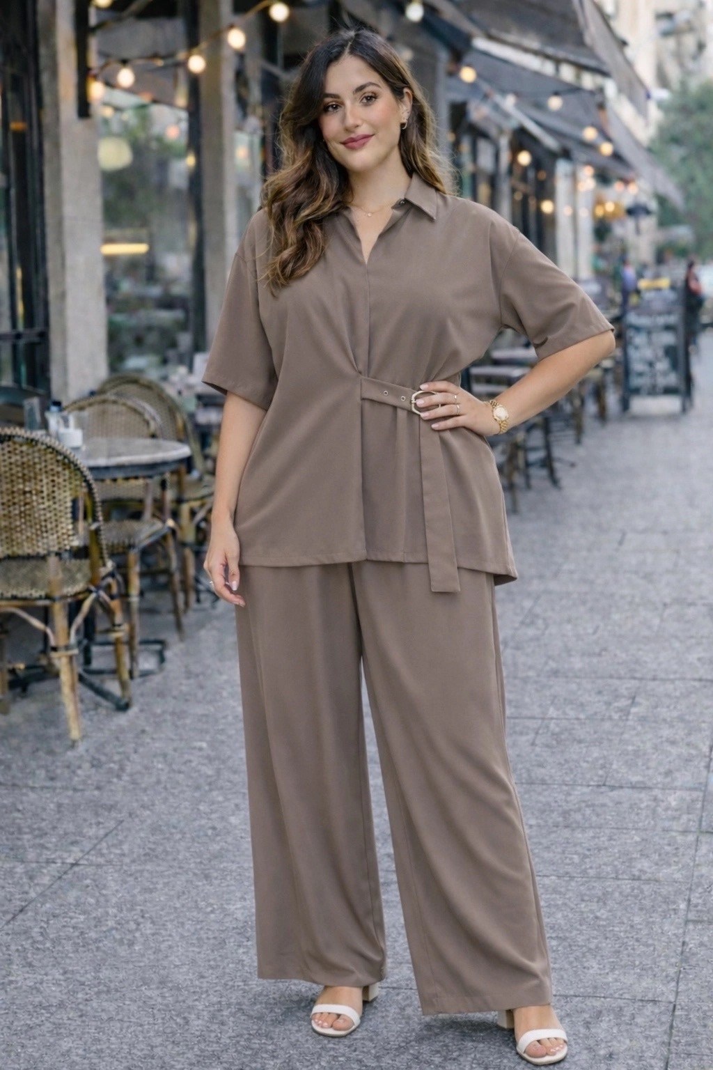 брючный костюм michel chic 1386/1 коричневый,брючный комплект,брючный костюм женский,комплект брючный из вискозы,элегантный брючный костюм