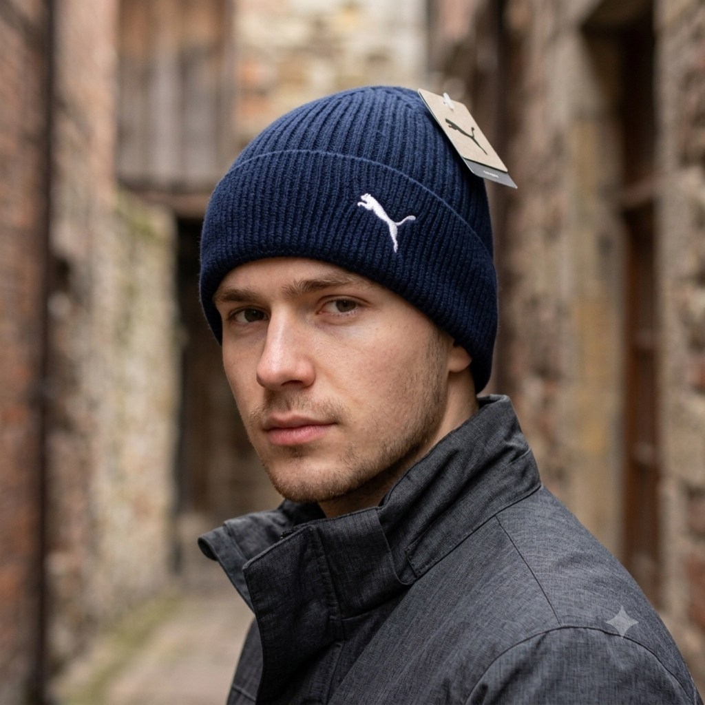 puma шапка,мужская шапка puma,мужские шапки,головные уборы puma premium ess high crown beanie 026407 черный,шапка бини