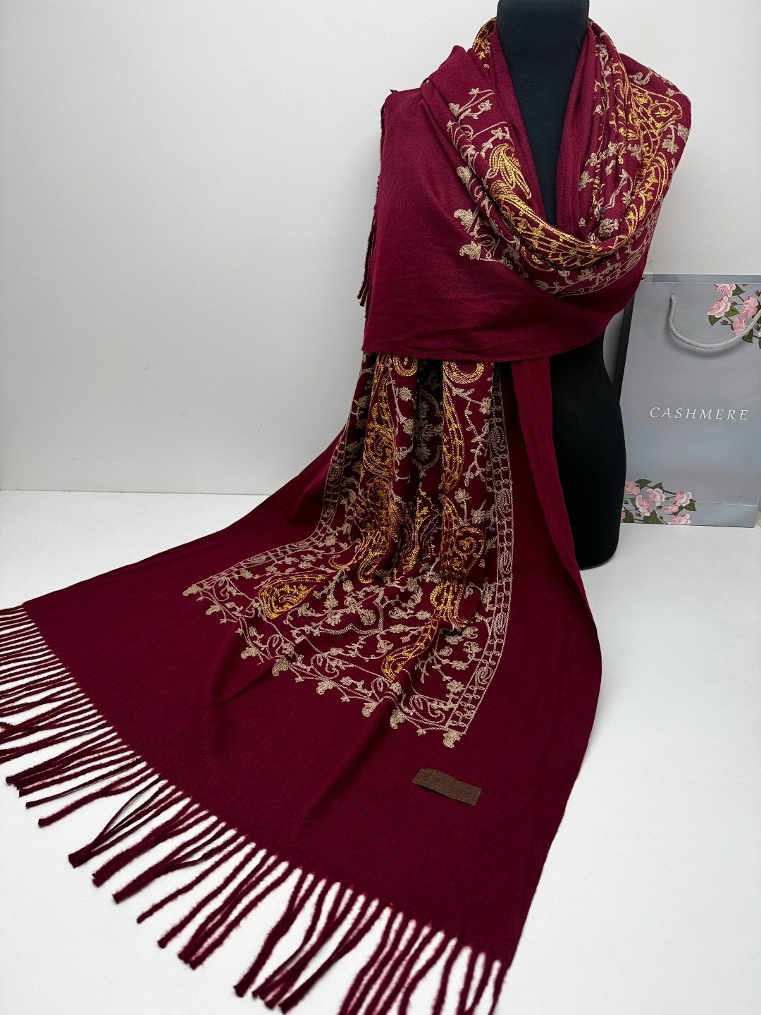 палантин cashmere двухсторонний,палантин теплый,палантин женские,палантин кашемировый,шарф палантин кашемир вышитые цветочные детали