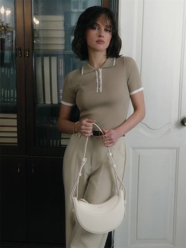 топ с короткими рукавами в рубчик,поло джемпер женский,стильная одежда,свитер с короткими рукавами,элегантная рубашка