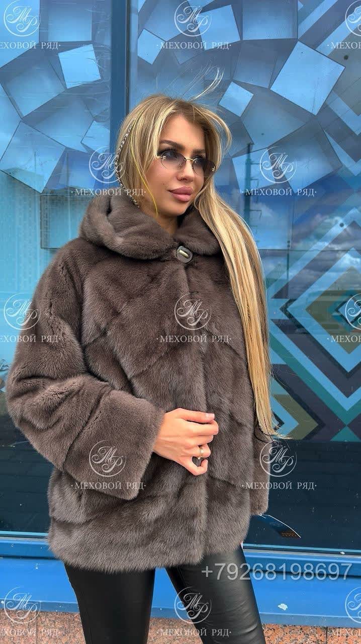 норковый полушубок с капюшоном,норковый полушубок с капюшоном черный,шубка из меха европейской норки,норковая шуба с капюшоном,шубка из меха европейской норки с капюшоном "оверсайз" в цвете "графит" 7