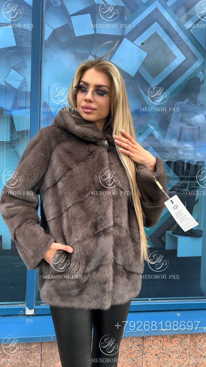 норковый полушубок с капюшоном,норковый полушубок с капюшоном черный,шубка из меха европейской норки,норковая шуба с капюшоном,шубка из меха европейской норки с капюшоном "оверсайз" в цвете "графит" 7
