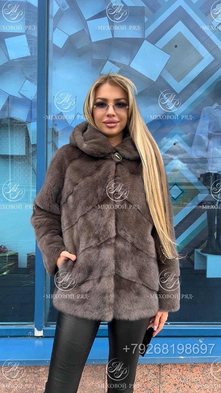 норковый полушубок с капюшоном,норковый полушубок с капюшоном черный,шубка из меха европейской норки,норковая шуба с капюшоном,шубка из меха европейской норки с капюшоном "оверсайз" в цвете "графит" 7