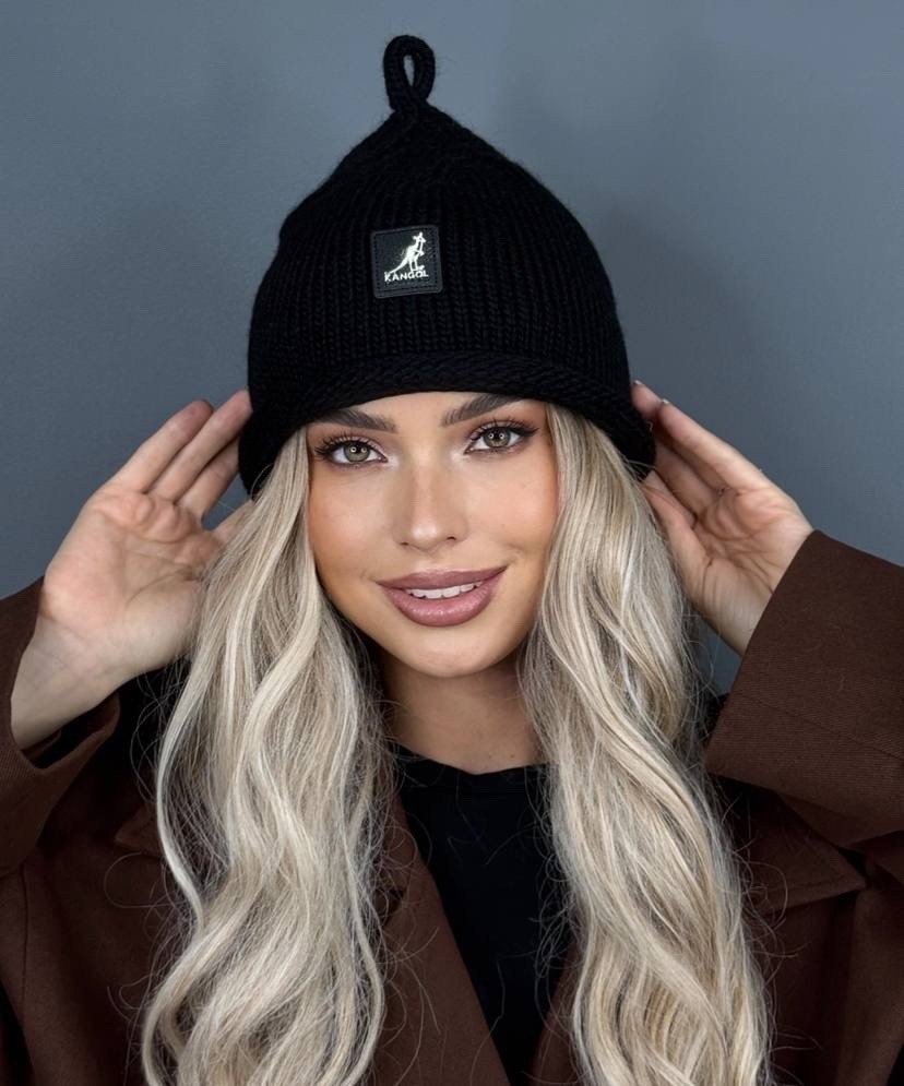 трендовая шапка,шапка kangol,шапка,зимняя женская шапка с крючком,шапка бини в рубчик карл a&t fashion
