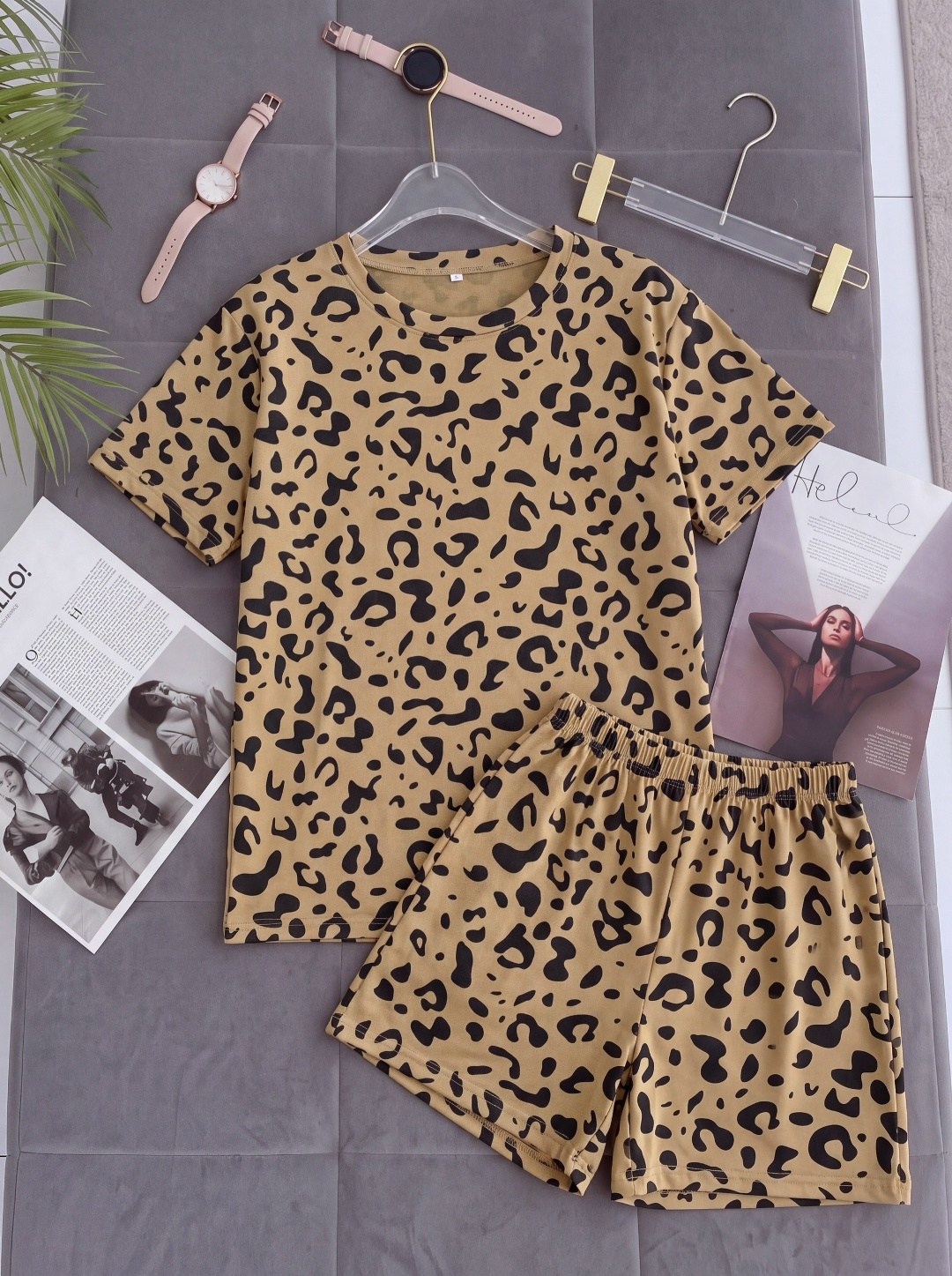 пижамы женски,пижама с шортами 88519 леопард,пижама с шортами женская,женская пижама леопард,пижама с шортами леопард